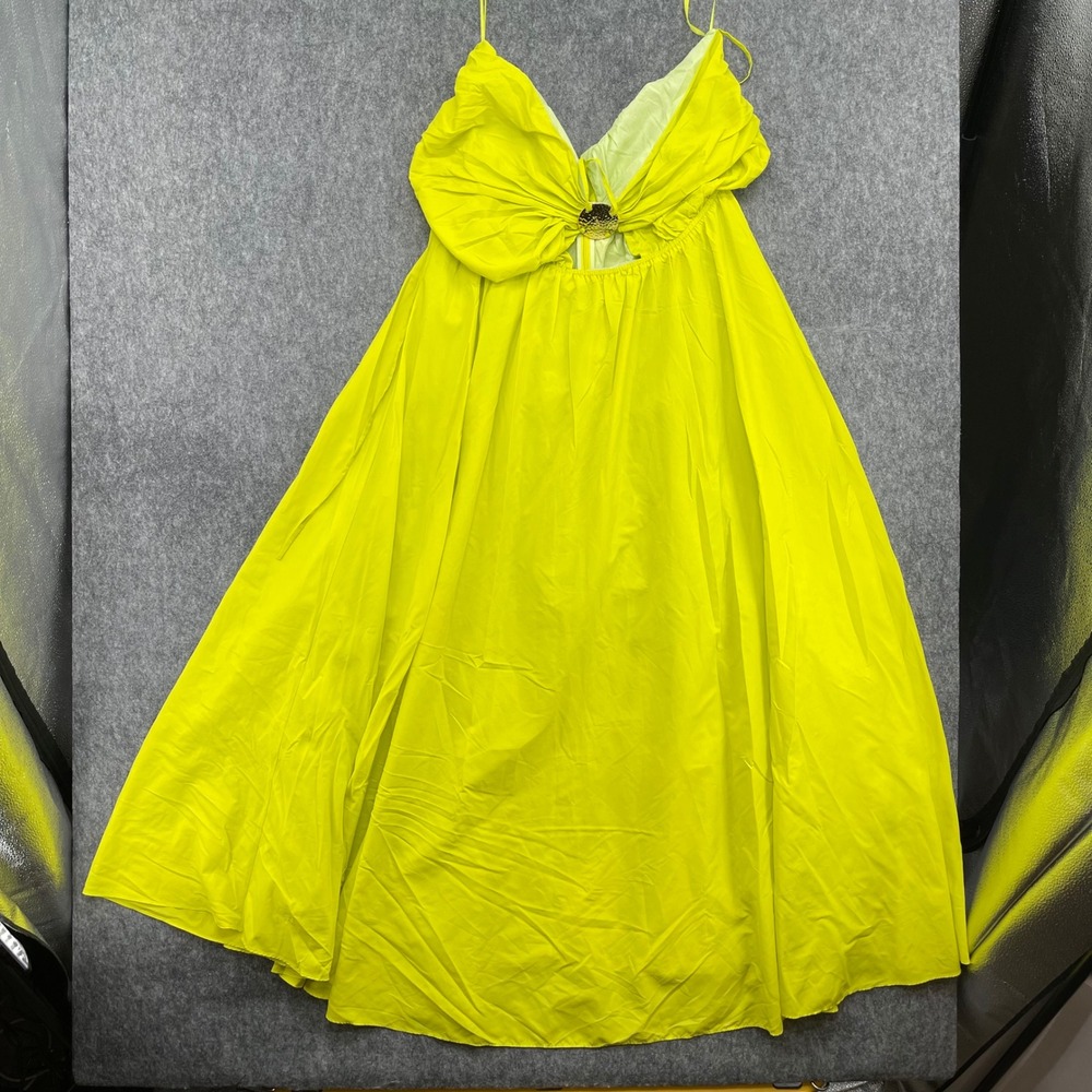 Staud Dress Womens 4 Lime Yellow Sleeveless Maxi Hammered Gold Detail